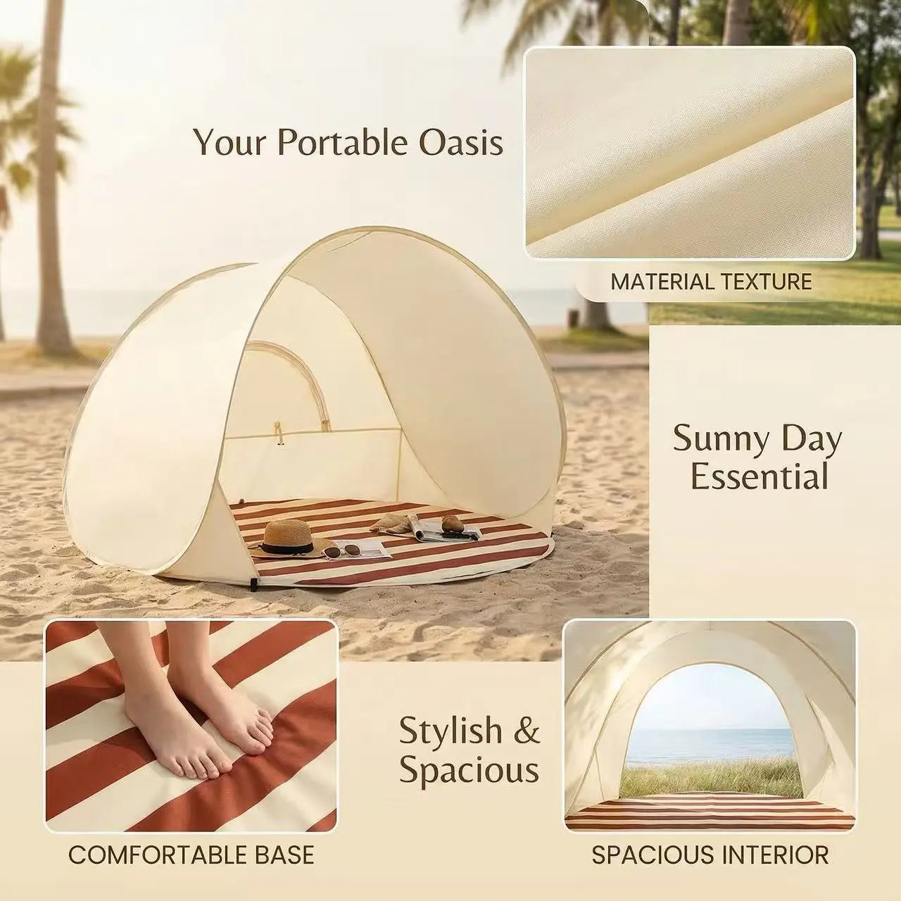 Compact Portable Beach Tent Sun Shelter – Small Lightweight Pop up Tent – Uv-Resistant Instant Setup for Camping, Backyard, Beach Picnics & Outdoor Travel – Essential Sun Shade Canopy
