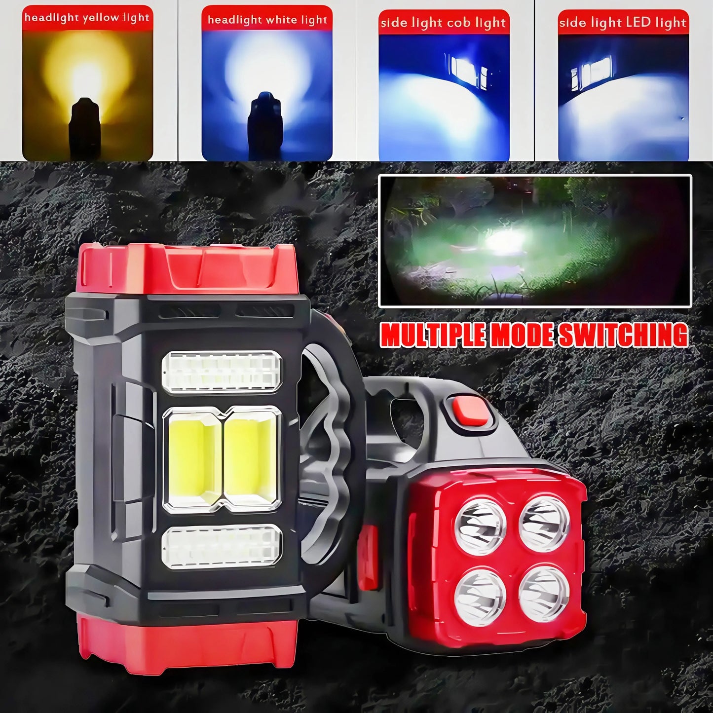 Portable Bright Solar Camping Flashlight - LED Torch with Power Bank, Long-Lasting Battery for Hiking, Outdoor Adventures Multifunctional Searchlight