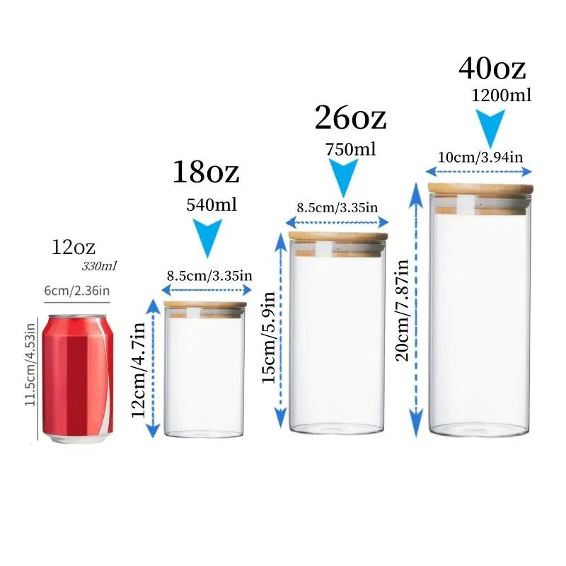 Glass Storage Jar with Wooden Lid, 1/2/3/4 Counts Clear Container, Food Storage Box for Spice, Tea, Coffee, Spice, Candy, Cookie, Glass Kitchen Canisters, Home Organization Containers