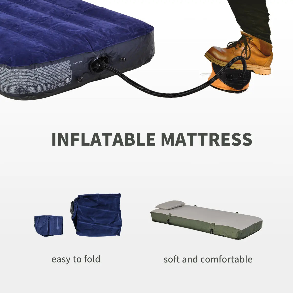 Outsunny Multifunctional Folding Camping Cots for Adults, Elevated Tent with Sleeping Bag, Thick Air Mattress Pad, Portable Single Sleeping Cot Camping Bed On-Site