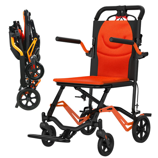 Lightweight Folding Transport Wheelchair for Adults & Seniors – 18 Lbs Aluminum Frame – Removable Turn over Armrests – Swing-Away Footrests – Locking Handbrake – 220 Lbs Capacity – Easy Fold & Carry – Ideal for Travel & Indoors