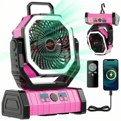 OGERY Rechargeable Camping Fan with LED Light, Portable Multi-Functional Fan with 360° Rotating Hook, Oscillating Emergency Camping Fan Cordless Rotatable Battery Powered Lightweight Summerwins