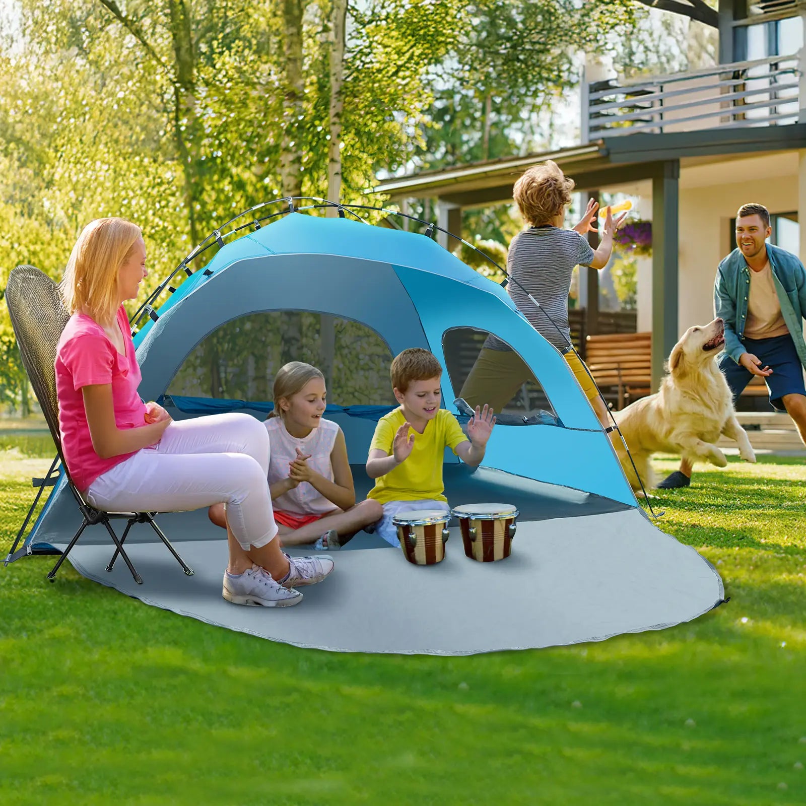 Night Cat Beach Tent - Windproof Portable Tent, 2-4 Person Camping Sun Shade Shelter with UPF 50+ UV Protection, 3 Mesh Windows, Breathable Panels, Extended Floor, Compact Pack, Roomy Fit, Easy Setup for Outdoor Summer Use