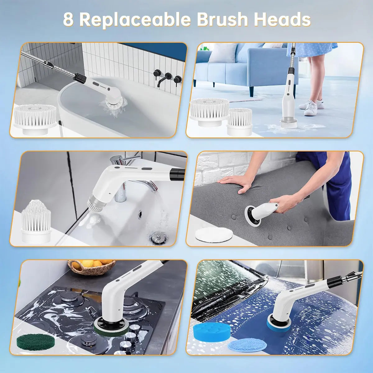 Electric Spin Scrubber Cordless Shower Cleaner with 8 Replaceable Brush Heads,3-Length Extendable Handle,Dual Speed,Ipx7 Waterproof LED Display for Bathroom,Kitchen,Tub,Tile,Car & More,2026 Upgraded Spin Scrubber Brush for Mother’S Day Gift