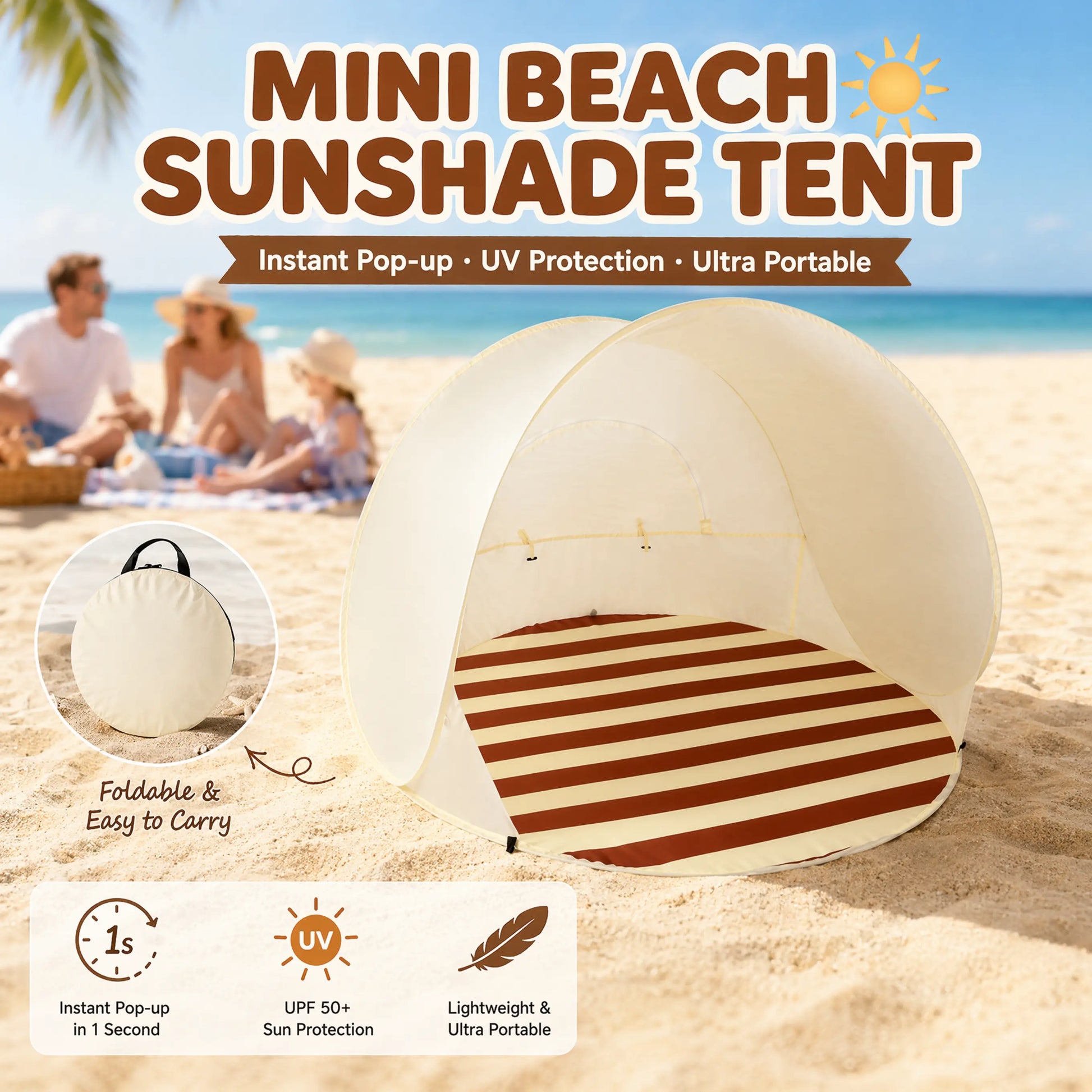 Compact Portable Beach Tent Sun Shelter – Small Lightweight Pop up Tent – Uv-Resistant Instant Setup for Camping, Backyard, Beach Picnics & Outdoor Travel – Essential Sun Shade Canopy