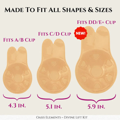 Divine Lift Kit - REUSABLE Sticky Bunny Bra with Boobtape and Reusable Silicone Nipple Covers - Breasts Coverage A-G Cup - Ultimate Breast Lift Set - Portable Travel Bag Womenswear Seamless Women Outfit Enhancer Invisible Push-Up Skin Waterproof