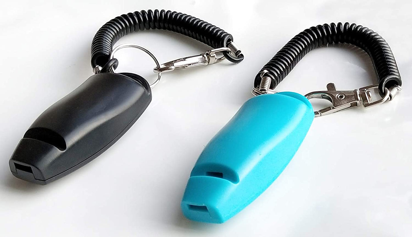 Pet Training Clicker Whistle with Wrist Strap - Dog Training Clickers (Black + Blue)