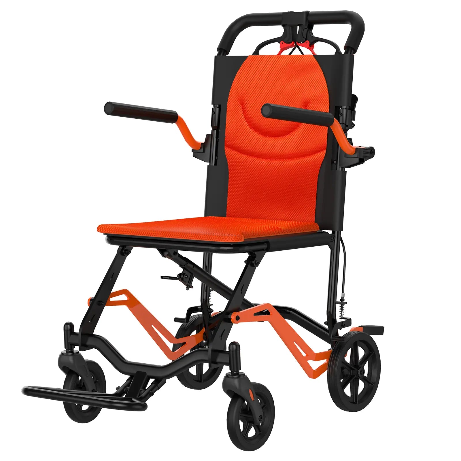Lightweight Folding Transport Wheelchair for Adults & Seniors – 18 Lbs Aluminum Frame – Removable Turn over Armrests – Swing-Away Footrests – Locking Handbrake – 220 Lbs Capacity – Easy Fold & Carry – Ideal for Travel & Indoors