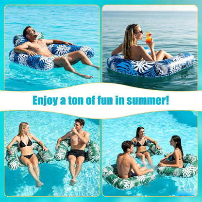 Inflatable Adult Hammock Lounger 2-Pack with Backrest, Water Pool Float Chair for Summer Fun at Pools Lakes Beaches or Outdoor Relaxation Portable Easy to Store