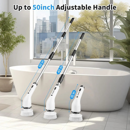 Electric Spin Scrubber Cordless Shower Cleaner with 8 Replaceable Brush Heads,3-Length Extendable Handle,Dual Speed,Ipx7 Waterproof LED Display for Bathroom,Kitchen,Tub,Tile,Car & More,2026 Upgraded Spin Scrubber Brush for Mother’S Day Gift