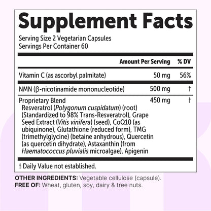 Micro Ingredients NMN Complex 1,000Mg per Serving, 10-1 Complex, Zero Filler, Pure NMN 500Mg with Vitamin C, Resveratrol, Coq10, TMG, Quercetin, & Glutathione | NAD+ Supplement Precursor