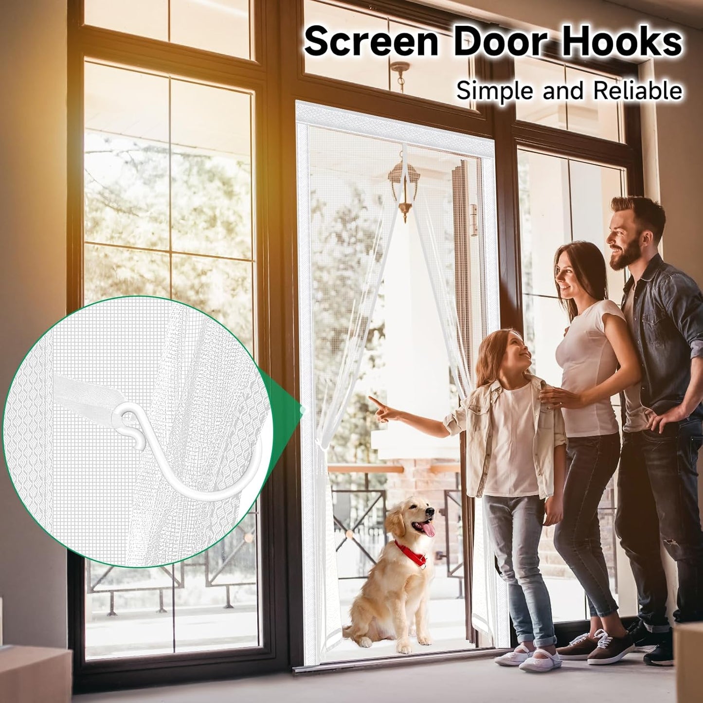 Upgraded Magnetic Screen Door, Heavy Duty Fiberglass Mesh, Quick Close Full Strip Magnets, Door Screen Magnetic Closure for Single Door Size 36 X 80 Inch, Screen Door Size 39 X 82 Inch White