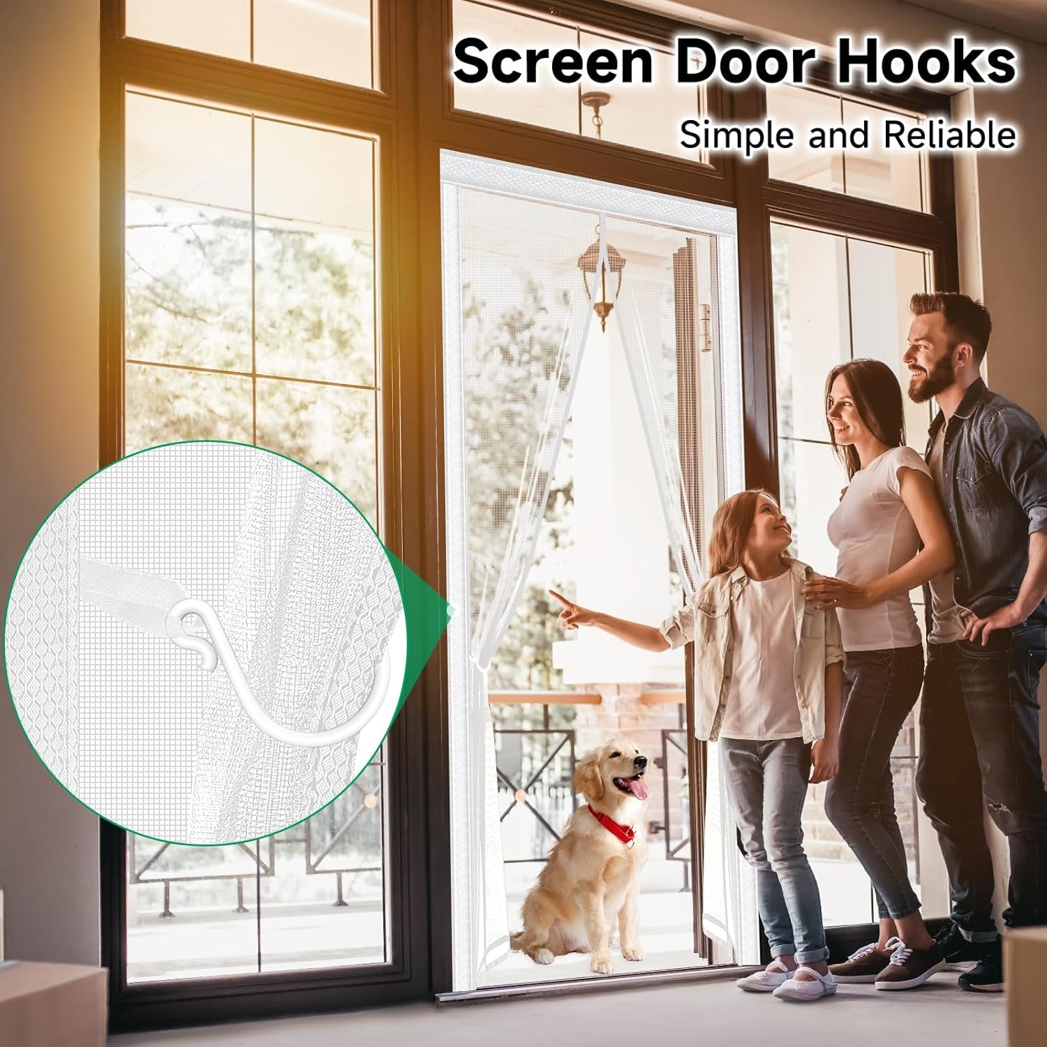 Upgraded Magnetic Screen Door, Heavy Duty Fiberglass Mesh, Quick Close Full Strip Magnets, Door Screen Magnetic Closure for Single Door Size 36 X 80 Inch, Screen Door Size 39 X 82 Inch White